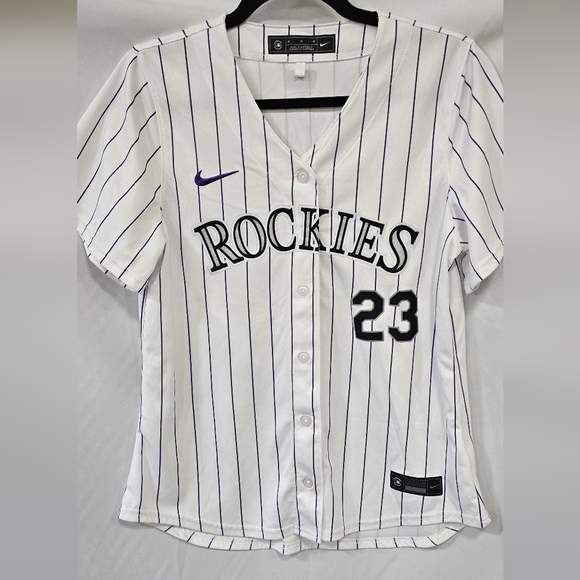 Nike Jersey men M Kris Bryant Colorado Rockies jersey white striped MLB Limited - Picture 3 of 9